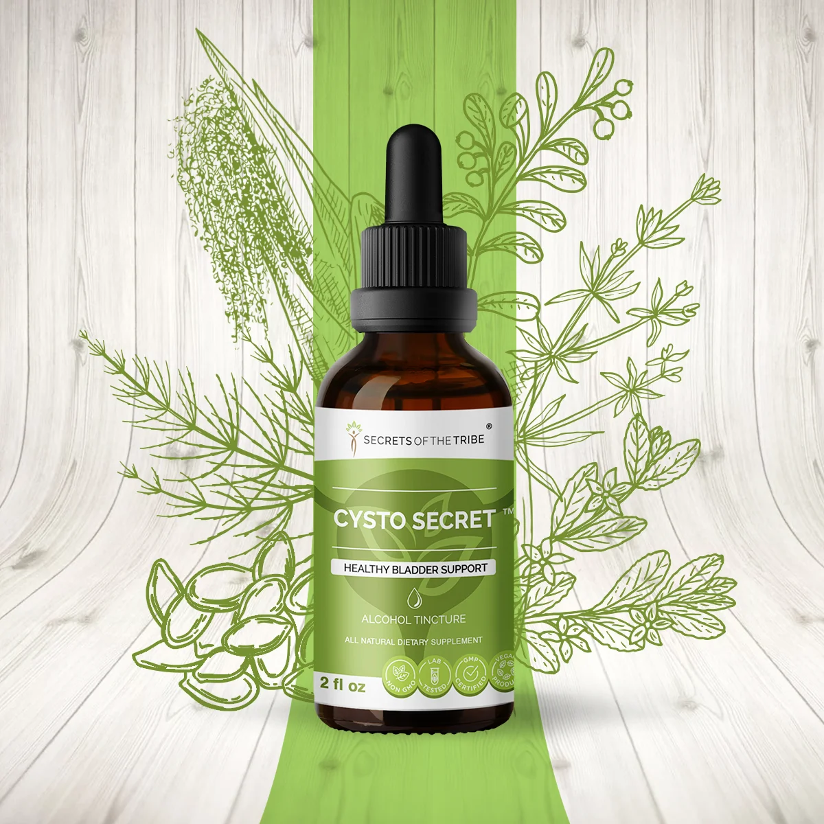 Cysto Secret Alcohol Extract, Tincture, Corn Silk, Cleavers, Horsetail, Uva Ursi, Pumpkin, Buchu. Healthy Bladder Support 2 oz