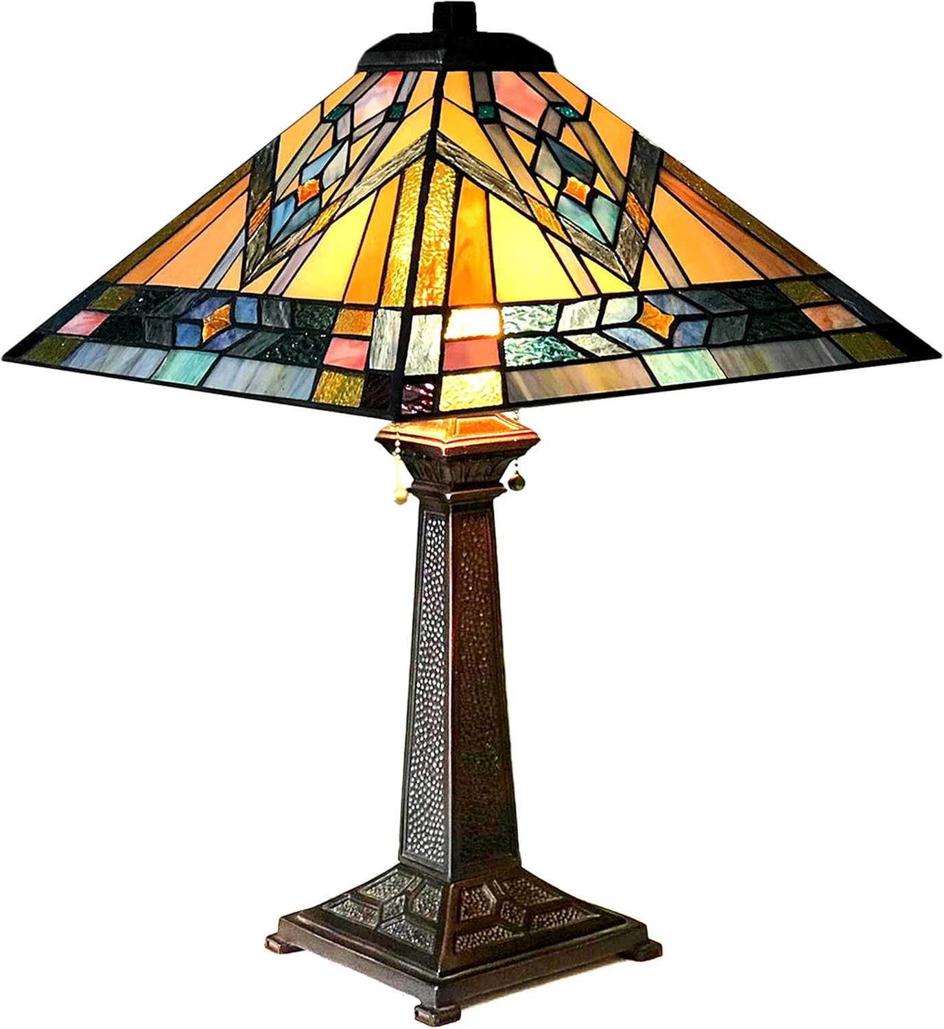 Tiffany-Style Mission 2 Light Antique Dark Bronze Table Lamp 16