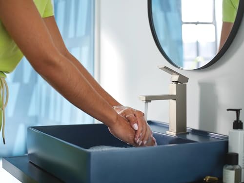 Moen Revyl Matte Black One-Handle Single Hole Modern Bathroom Sink Faucet with Optional Deckplate and Spring Loaded Drain Assembly, 84771BL