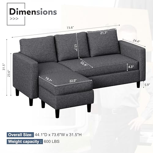 JAMFLY Sectional Sofa Couch for Living Room, Small 3-Seat L Shaped Couch with Chaise, Convertible Sofa Clearance Set for Small Space, Dark Beige
