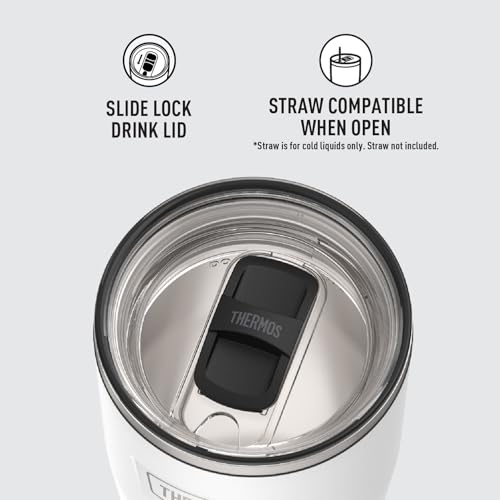 THERMOS ICON SERIES, Stainless Steel Cold Tumbler with Slide Lock, 24 Ounce, Sandstone