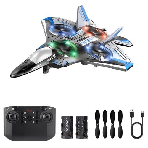 RC Plane Drones for Kids Remote Control Airplane, Aircrafts for Boys and Girls, Jet RC Helicopter Drone with LED Lights, Altitude Hold, 360° Flip, 2 Rechargeable Batteries Fly Toy