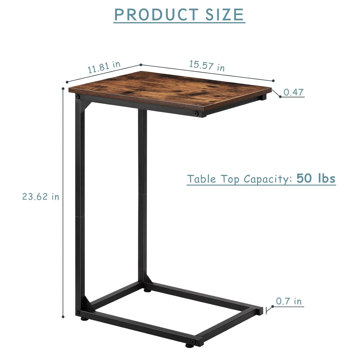 C Shape Side Table Set of 2, C Shape Sofa and Bed End Table, Portable Laptop Table, Sofa Side Table, Space Saving Living Room Bedroom - Brown