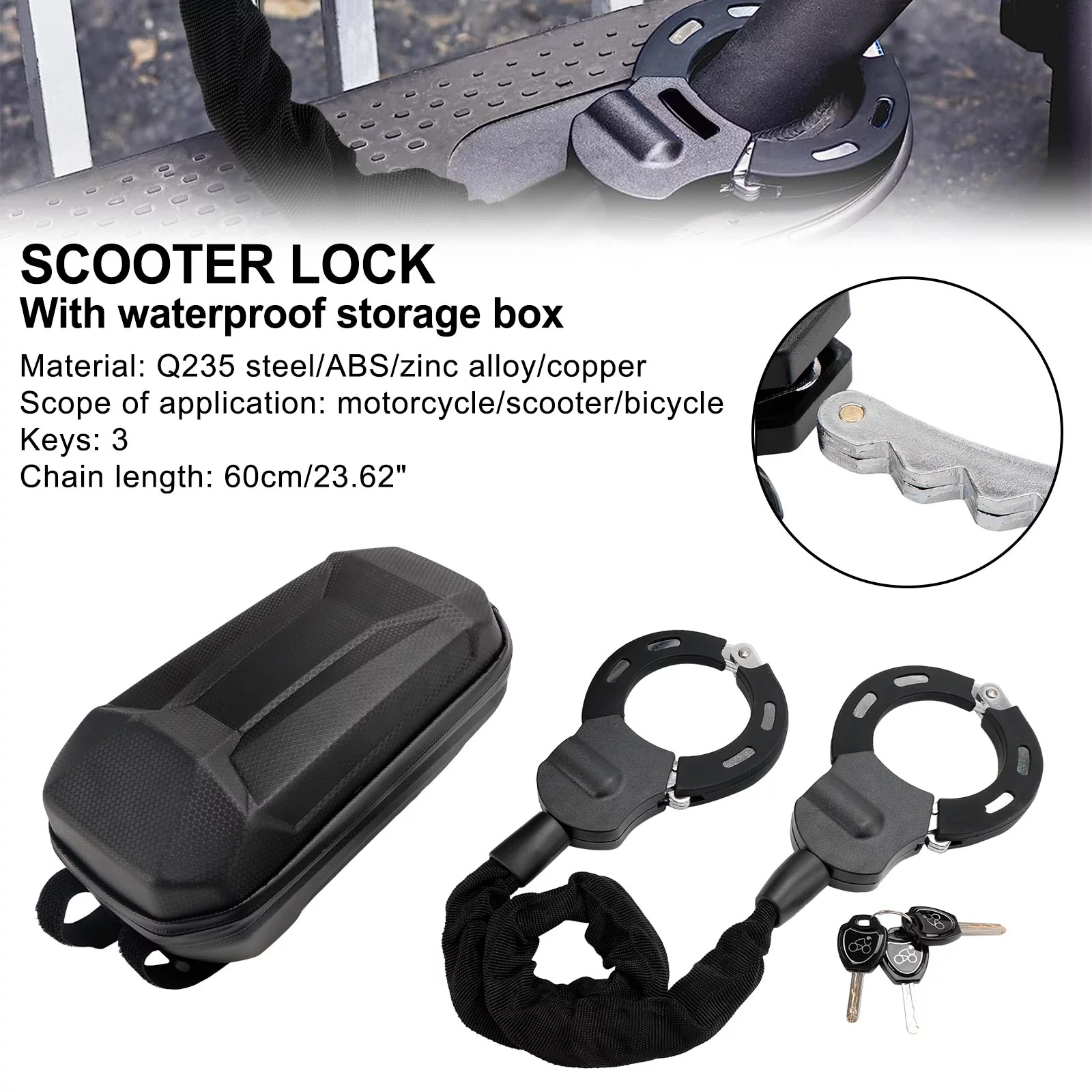 Motorcycle Bike Electric Scooter Lock For Anti-Theft with 60cm Chain Lock and Key