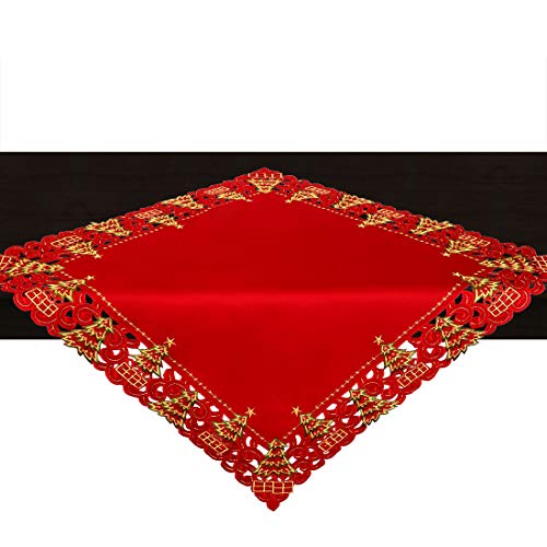 Grelucgo Embroidered Christmas Holiday Holly Tree Table Runner, Dresser Scarf, Rectangular 16 x 72 Inch