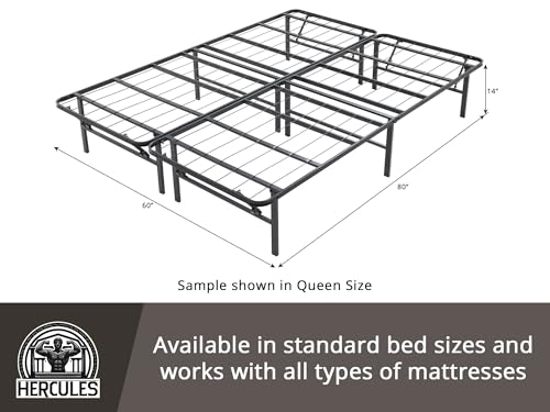 Hercules Folding Metal Bed Frame, 14 Inch Platform Mattress Foundation, Full