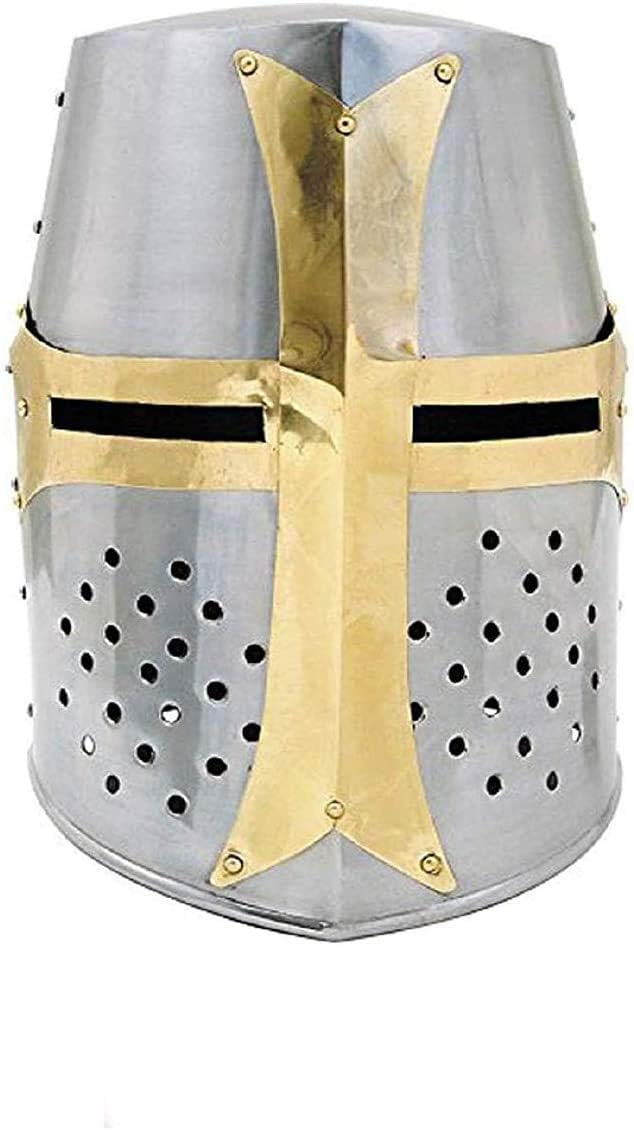 Medieval Warrior Templar Crusader Knights Helmet | Wearable for Adult | Medieval Costumes | (Brass)