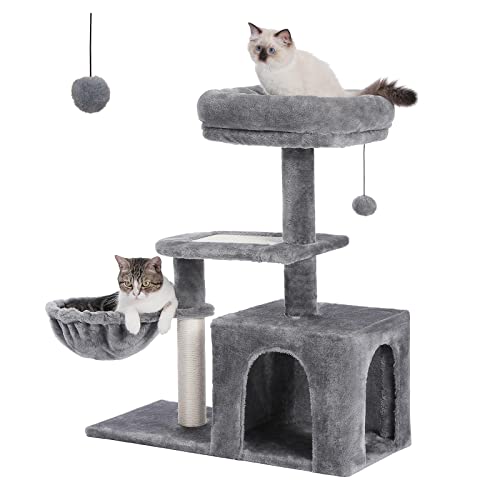 PETEPELA Cactus Cat Tree for Indoor Cats, 32'' Small Cat Tower Cat Condo with Sisal Scratching Ramp, Cozy Hammock and Removable Top Bed Perch for Kittens, Green