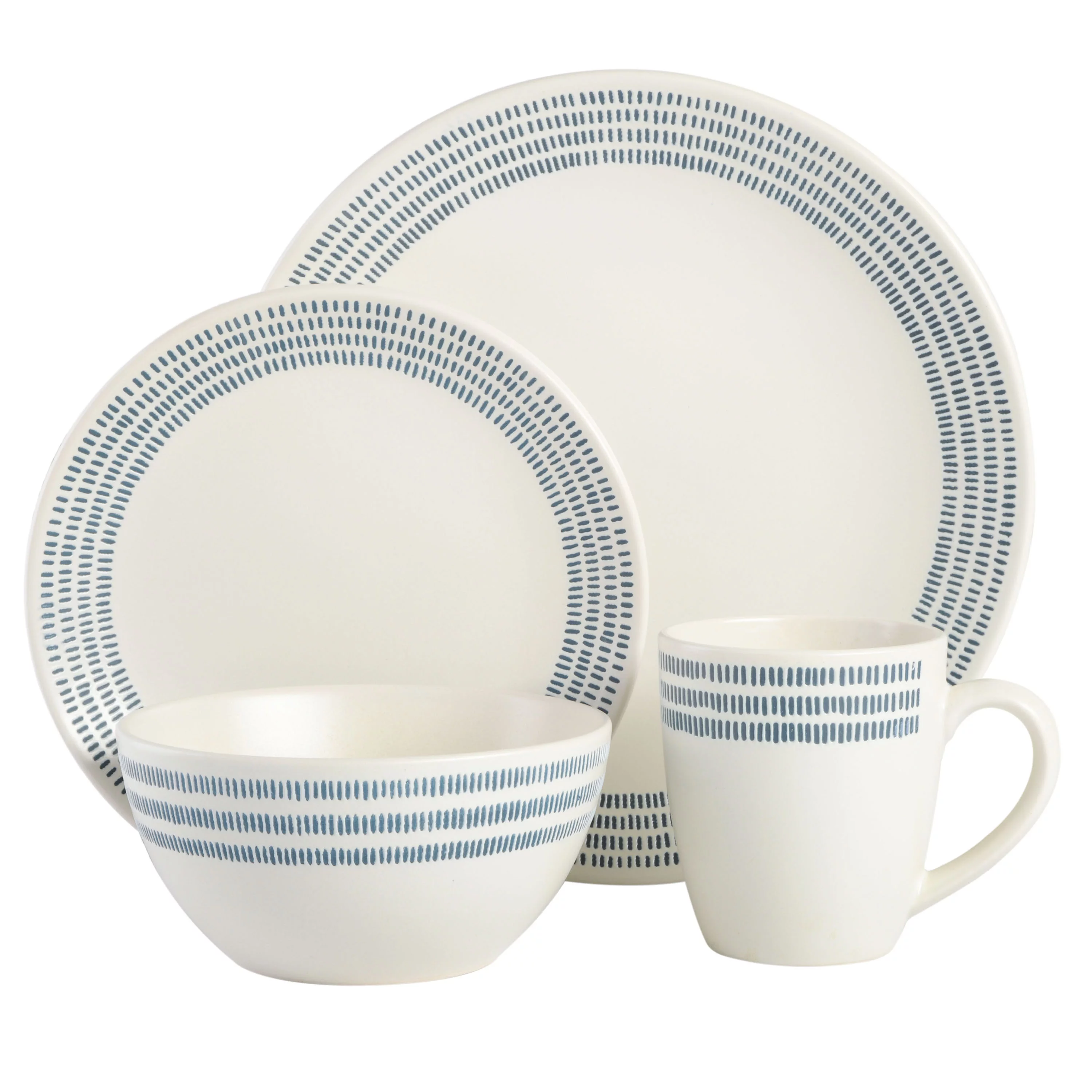 Gap Home 16-Piece Striped Rim White Stoneware Dinnerware Set