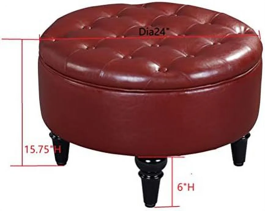 \u2013 Red Faux Leather Round  Ottoman with Tray Top