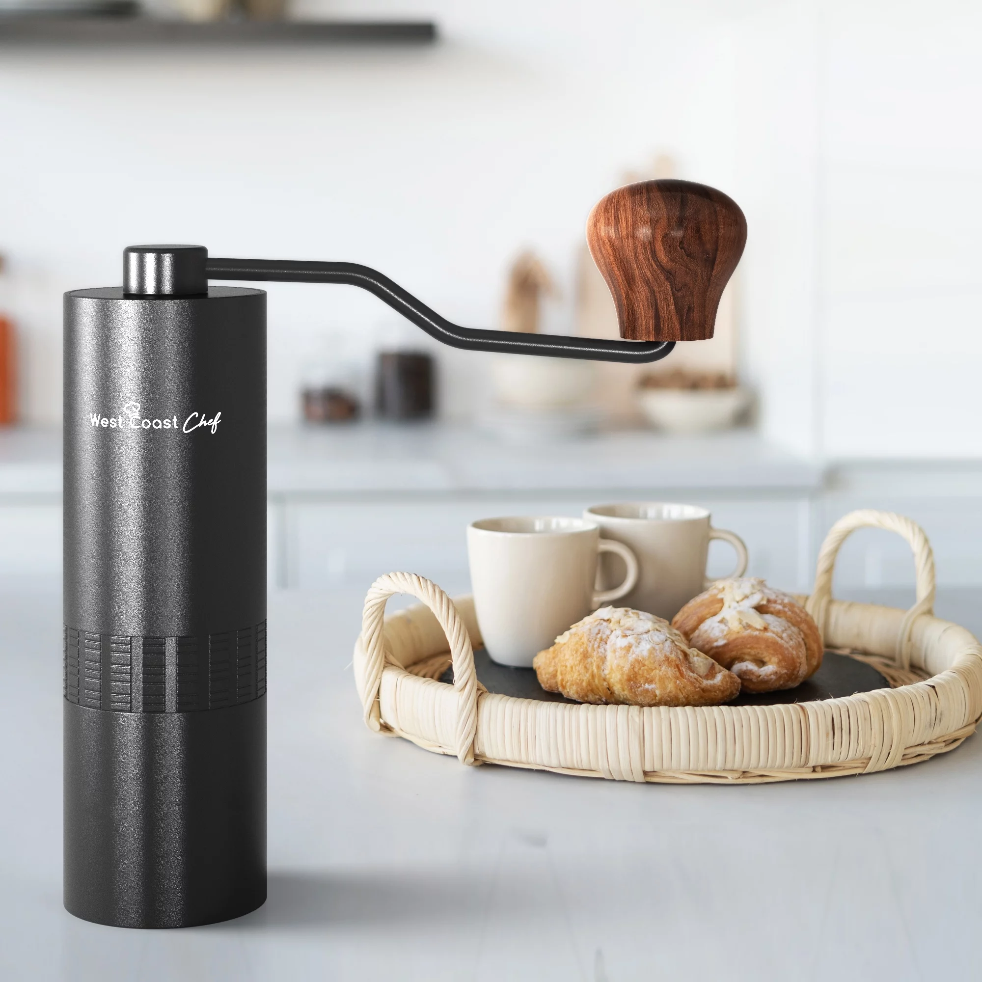 West Coast Chef Manual Burr Coffee Grinder - Precision Steel Burr Grinder With Coarseness Adjustment Dial, Conical Burr Grinder, Coffee Bean Grinder, Manual Coffee Grinder, Hand Coffee Grinder