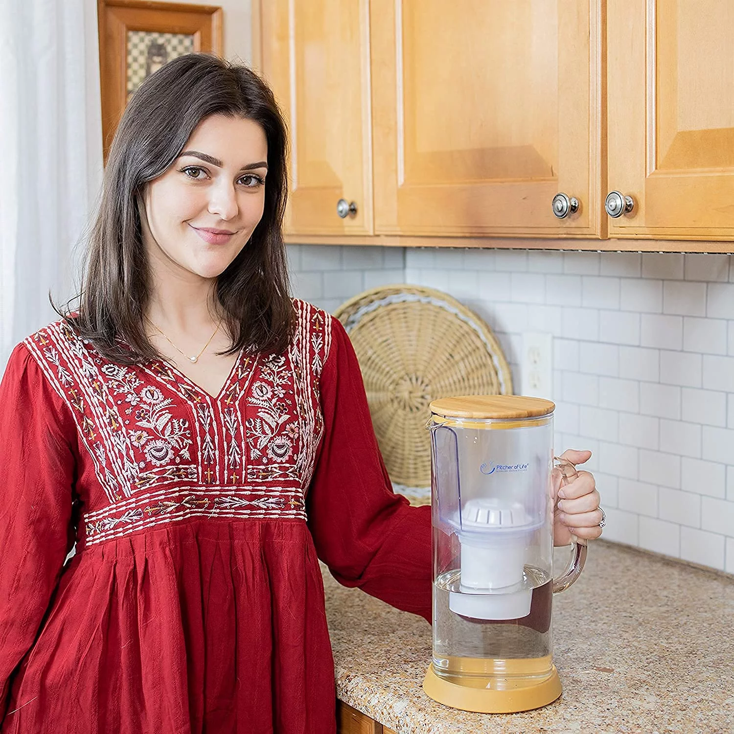 Glass Pitcher of Life Alkaline Water Pitcher Super Alkaline Water Filter Pitcher with Bamboo Lid Stainless Steel Underside Premium Water Purifier and Alkalizer