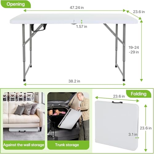 Folding Table 6Ft, Portable Party Tables for Outdoor/Indoor, Heavy Duty Foldable Table 6 Ft Long, No Need Assembly Fold-in-Half Plastic Resin Tables for Banquet, Event, Camping, Black