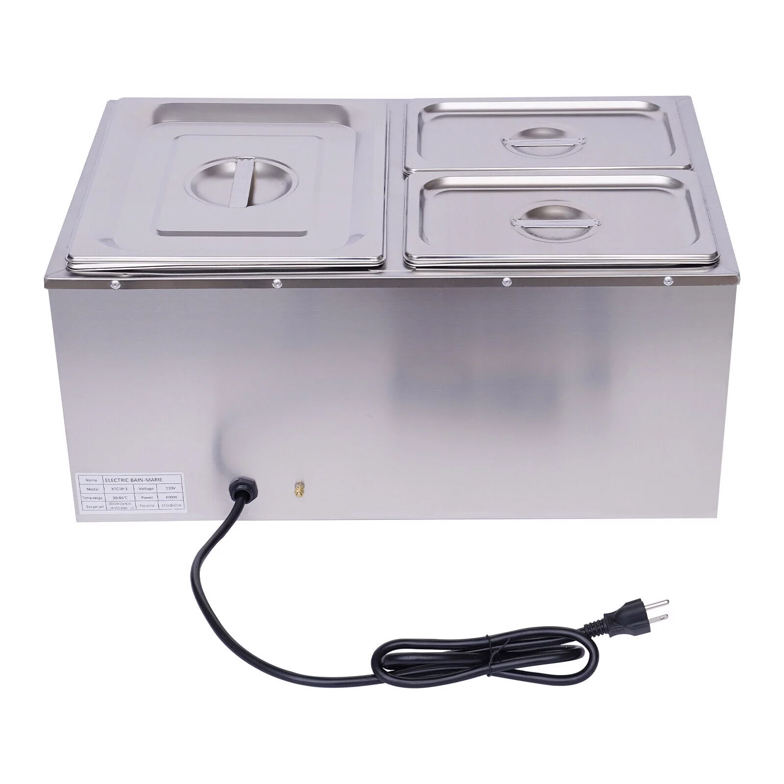 OUKANING 3-Pan Commercial Electric Food Warmer Buffet Food Warmer Stainless Steel with Lids 600W