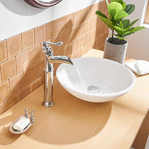 BWE Vessel Sink Faucet Waterfall Matte Black with Pop Up Drain Without Overflow and Supply Lines, Black Sink Faucet Bathroom One Handle Faucets Vanity Bath Mixer Tap