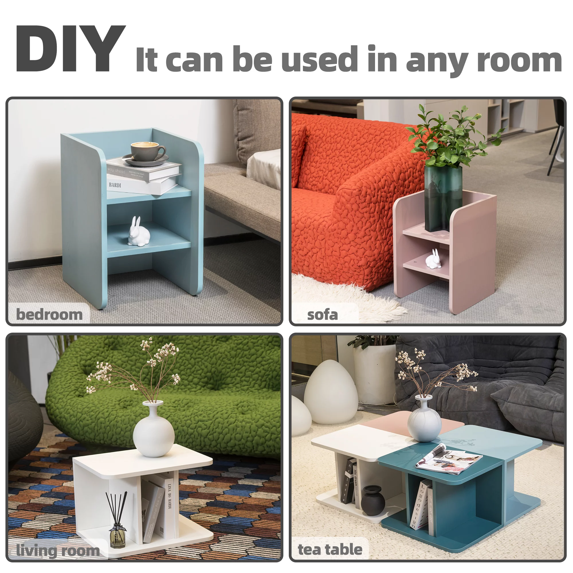 2-Tier Wood Industrial End Side Table for Living Room, Storage Shelf, Table/Night Stand/Bedside Table/Bookshelf and Stackable Organizer Display Shelf for Any Space, Carb Certified Non-Toxic（orange)）