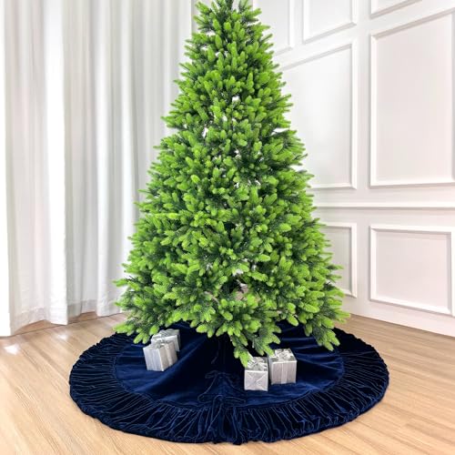 60-Inch Ruffled Velvet Christmas Tree Skirt with Foam Padding, Nylon Backing and Lace-Up Tie Closure, Burgundy