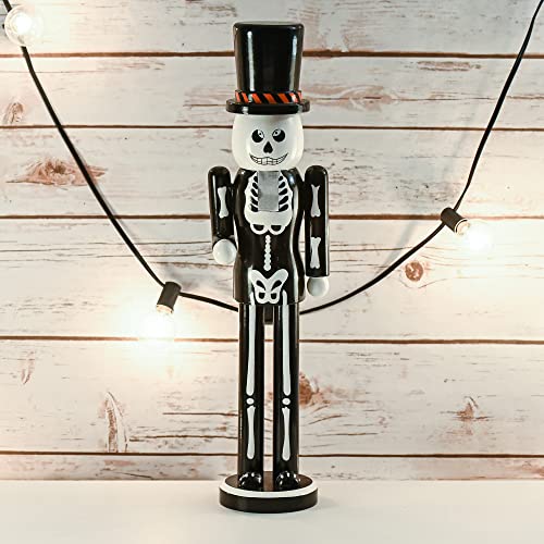 Ornativity Christmas Scary Skeleton Nutcracker – Black and White Wooden Day of The Dead Skeletal Nutcracker Man with Top Hat Xmas and Halloween Themed Holiday Nut Cracker Figure Decorations 15