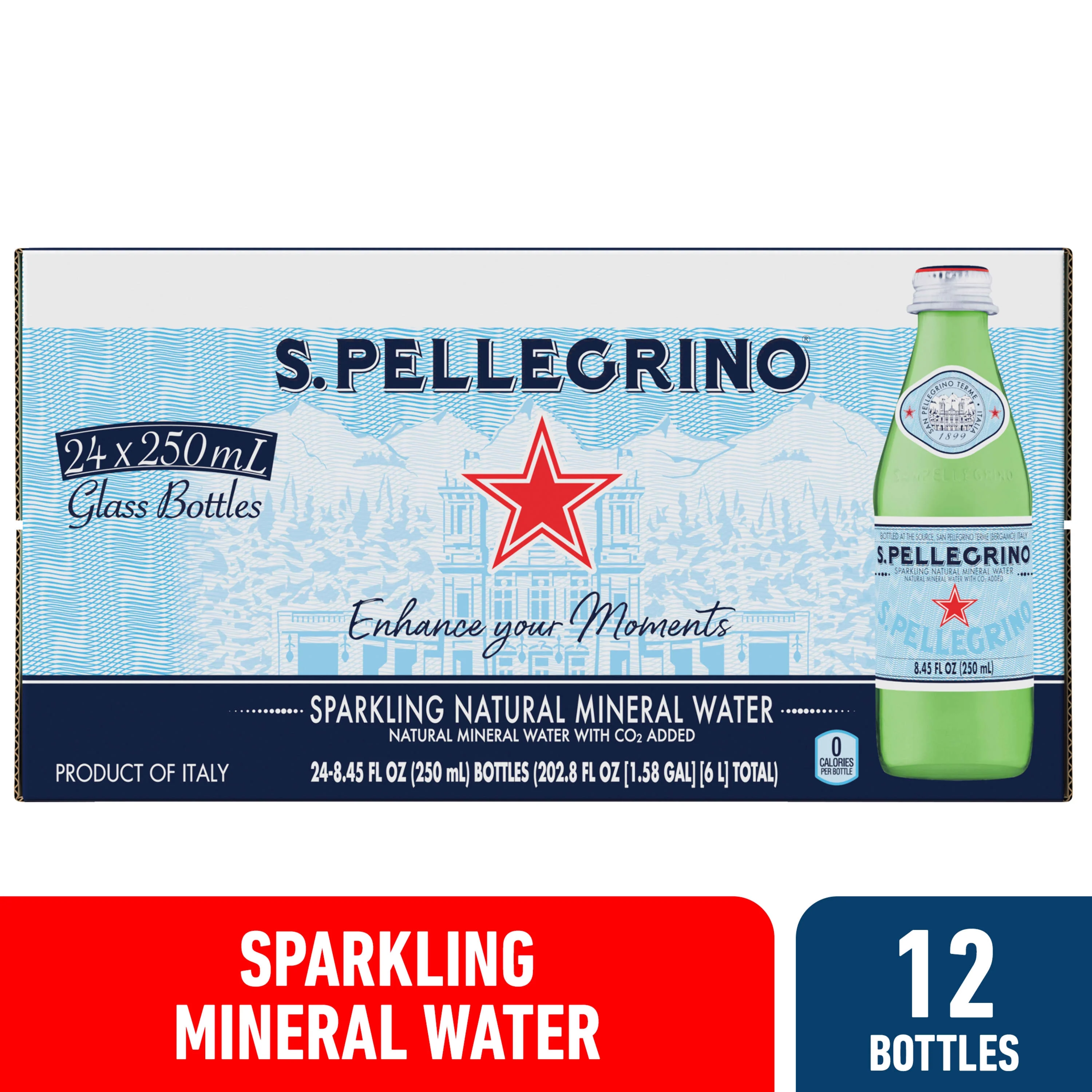 S.Pellegrino Sparkling Natural Mineral Water, 202.8 fl oz, 24 Pack Glass Bottles
