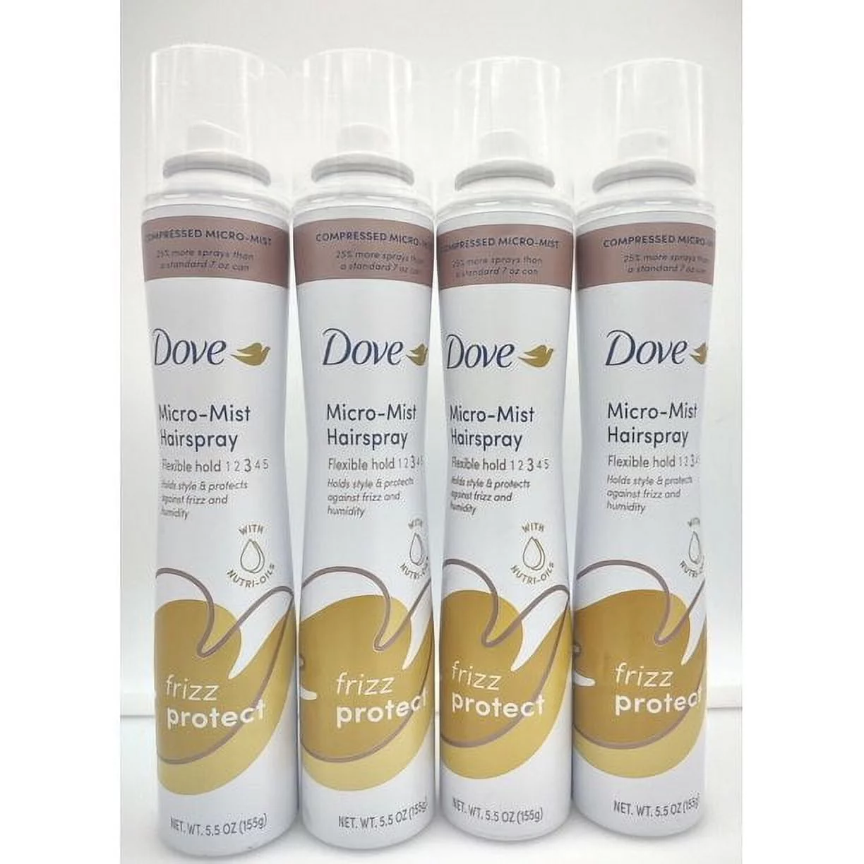 Dove Compressed Micro Mist Hairspray, Level 3 Hold, Frizz Control, 4-Pack