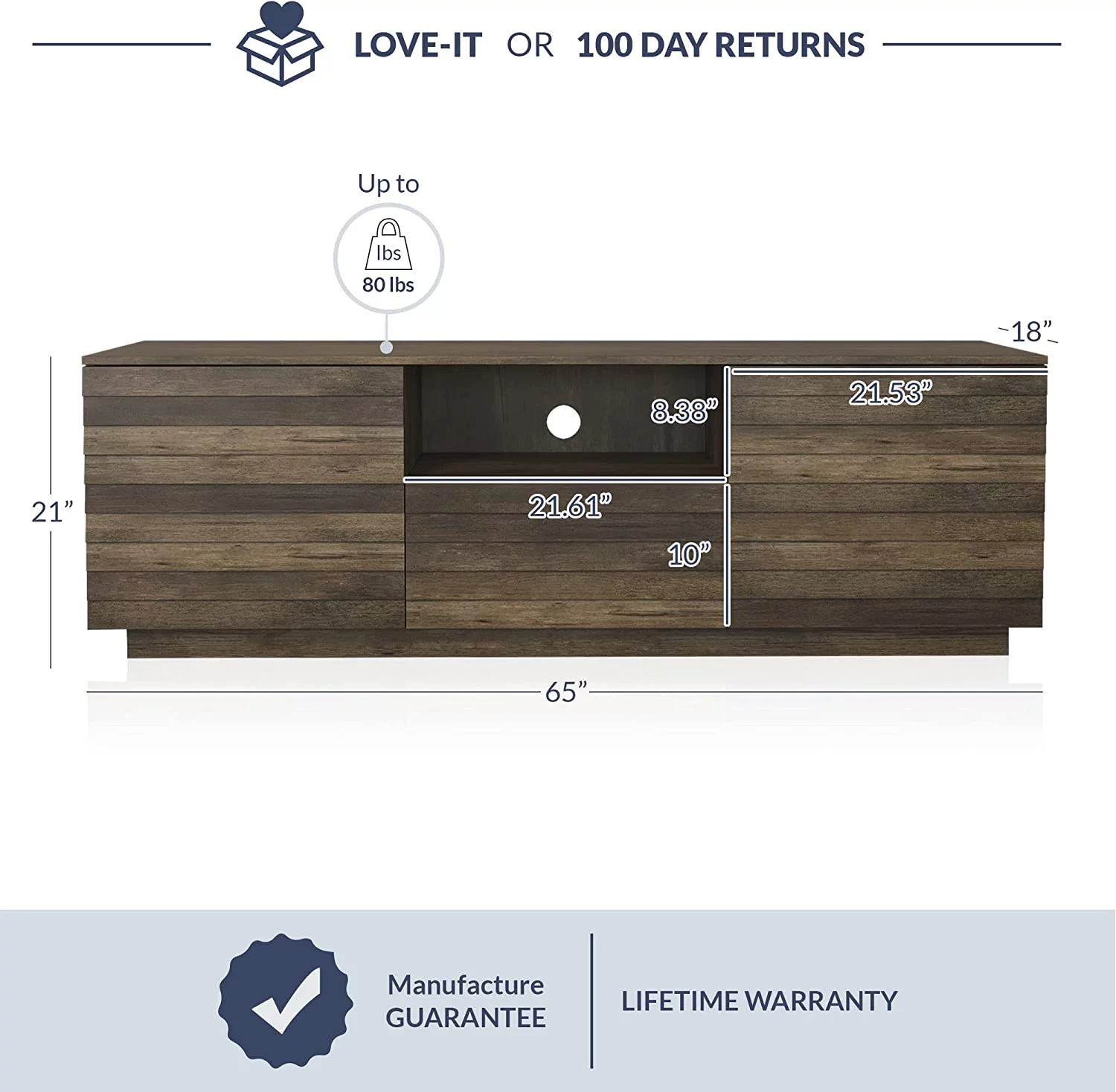 HJZBNONE 65" TV Stand for TVs Up to 75"  Media Entertainment Center Farmhouse TV Cabinet Console Table with Open   Drawer Unit for Bedroom Living Room  Brown