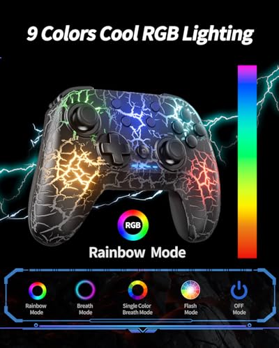 2 Pack Wireless Switch Controller, Compatible with Switch/Switch Lite/OLED/PC, 1000mAh Switch Pro Controller with 9 Color LED, Programmable, Multi-Vibration & Multi-Axis Gyro, Motion, Turbo, Share, Screenshot