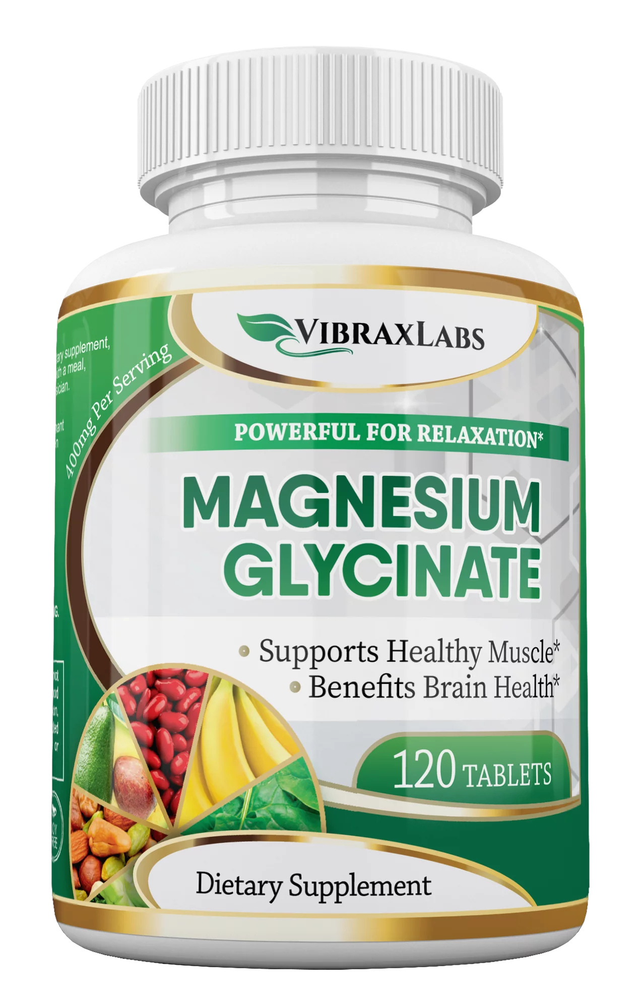 VibraxLabs Magnesium Glycinate Supplement-400mg, 120 Tablets for Men & Women