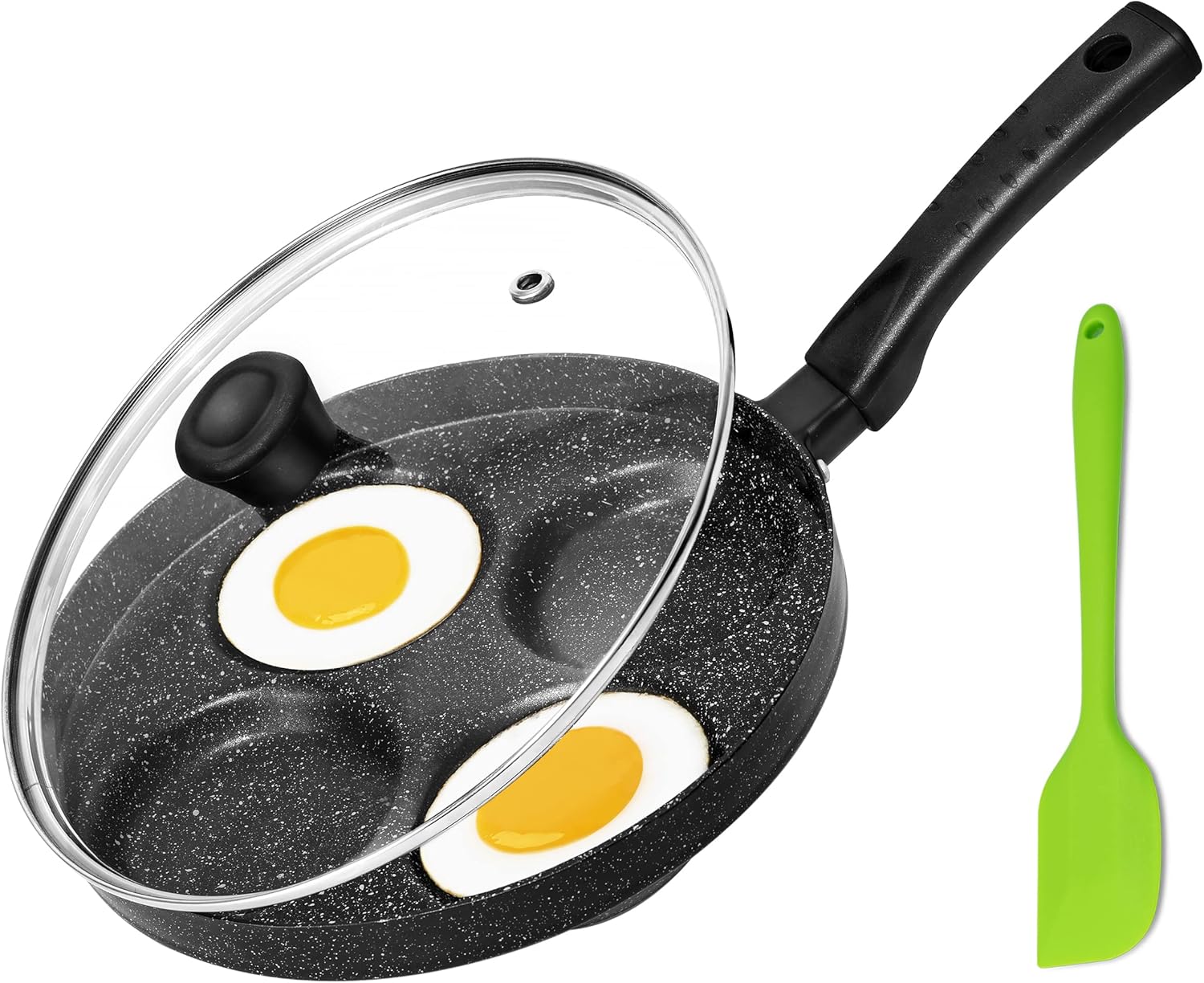 MyLifeUNIT Egg Frying Pan, 4-Cup Nonstick Fried Egg Pan, Aluminum Egg Cooker Pan with Lid and Spatula