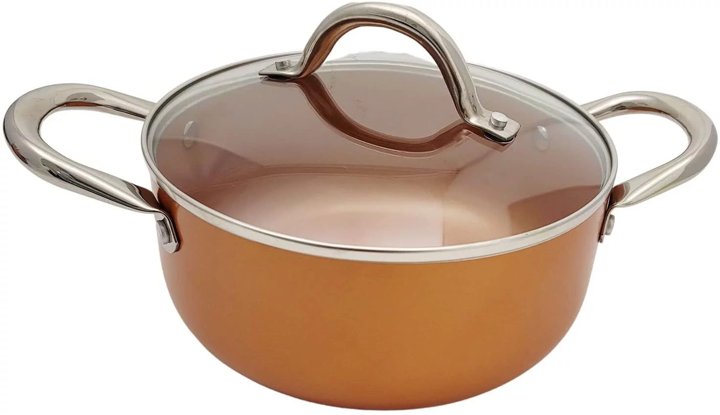 Nonstick Copper Ceramic Dutch Oven Stew Soup Pot Braiser with Stainless Steel Handles & Vented Glass Lid 5 Qt