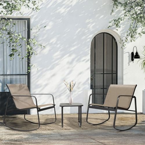 3 Pieces Patio Furniture Set Outdoor Wicker Conversation Set Modern Black Rattan Balcony Chair Sets with Coffee Table for Yard and Bistro(Grey)