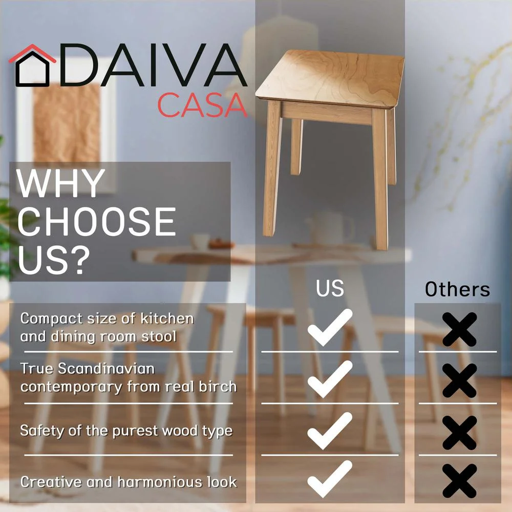 DAIVA CASA Wooden Stool Set of 2 - Avior - Brown Solid Wood Stool
