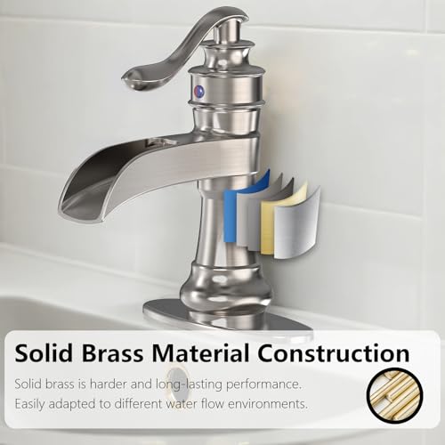 Vessel Sink Faucet, Oil Rubbed Bronze Black Bathroom Faucet, Farmhouse Waterfall Sink Faucet Single Hole with Pop Up Drain Assembly Without Overflow One Hole Mixer Tap Deck Mount