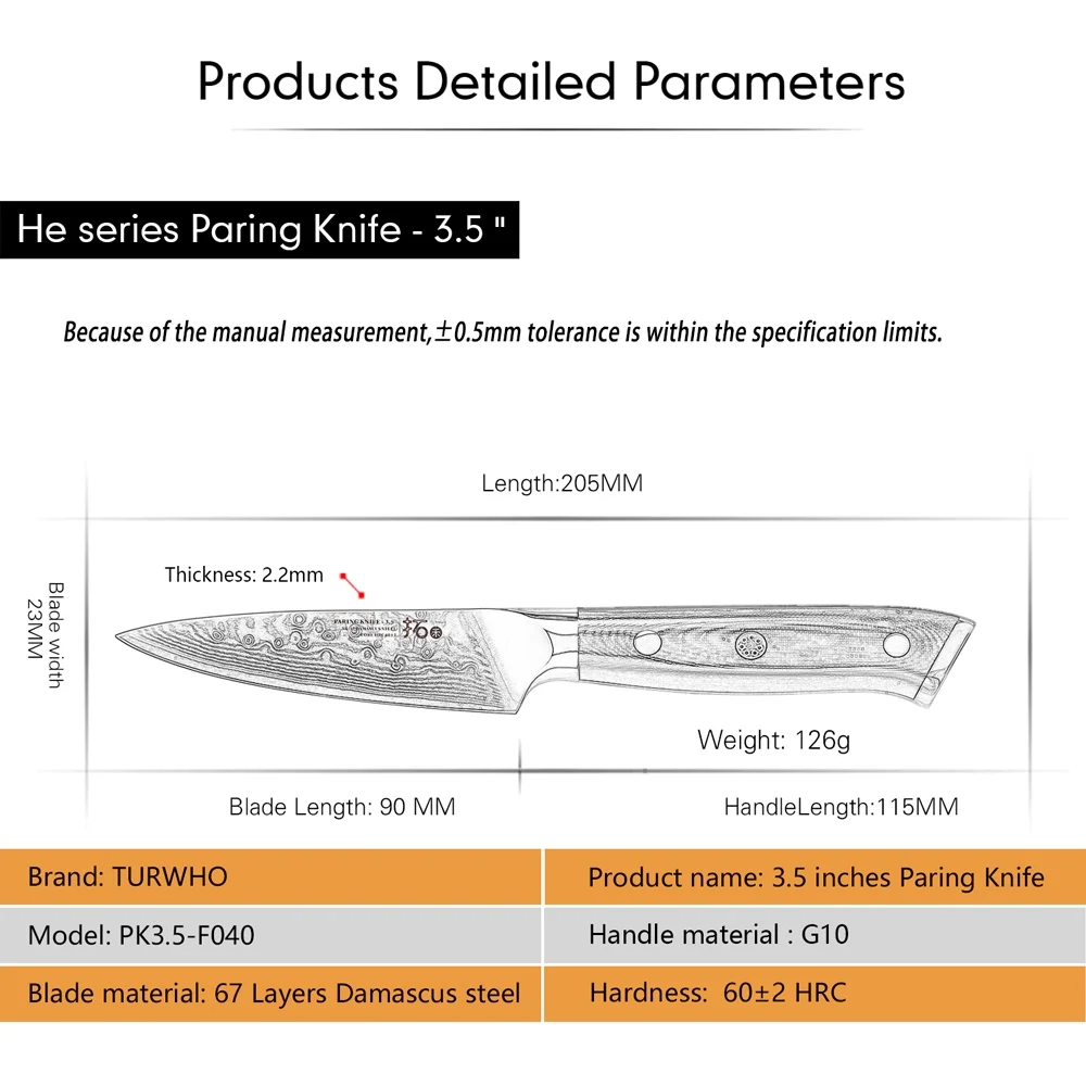 7Pcs TURWHO Kitchen Knife Block Set 67-layer Japanese VG10 Damascus Steel Santoku Chef Knife Set Storage With G10 Handle