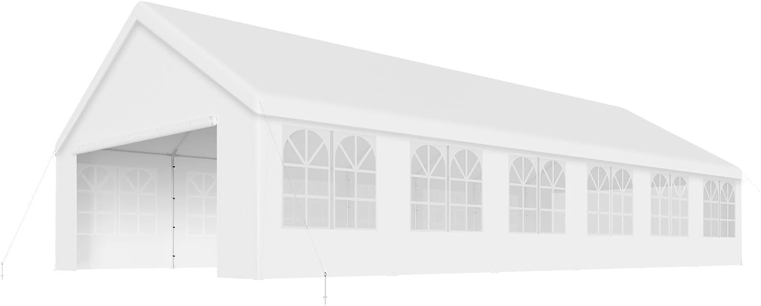 20'x40' Party Tent Outdoor Heavy Duty Gazebo Wedding Tent White Canopy Carport Event Shelters with Removable Sidewall Windows for Patio Outdoor Garden Events