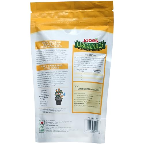 Jobe’s Organics Garden Fertilizer Spikes, Easy Plant Care Fertilizer for Fruit and Citrus Plants and Trees, 6 Count