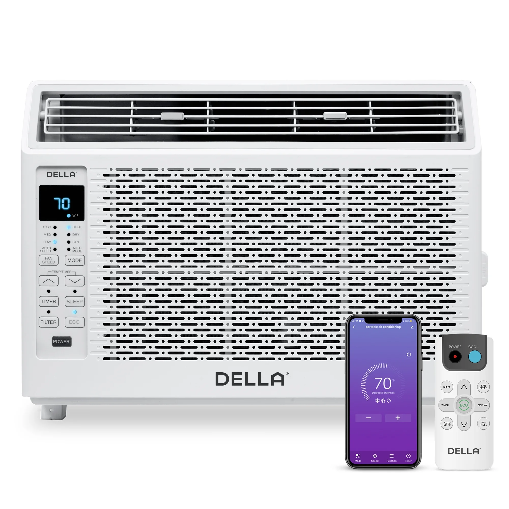 DELLA 6000 BTU Energy Saving Window Air Conditioner, Whisper Quiet AC Unit with Remote Control, Dehumidifier, Fan, Cools Up to 250 Sq. Ft., Reusable Filter, Quiet Operation, Easy Install Kit