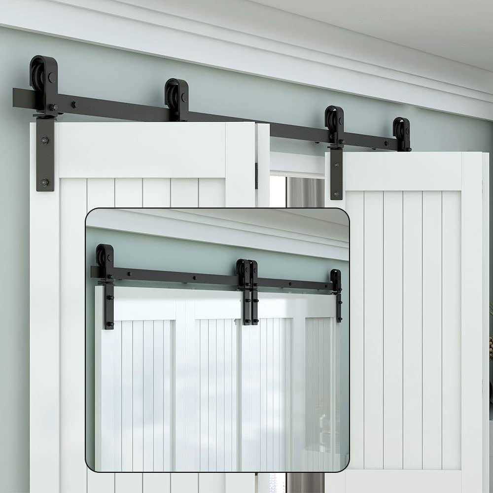 Ltiyitl Bi-folding Sliding Barn Door Hardware,Smoothly and Quietly-heavy Duty -simple and Easy to Install for 4 Doors Hardware Kit-basicj