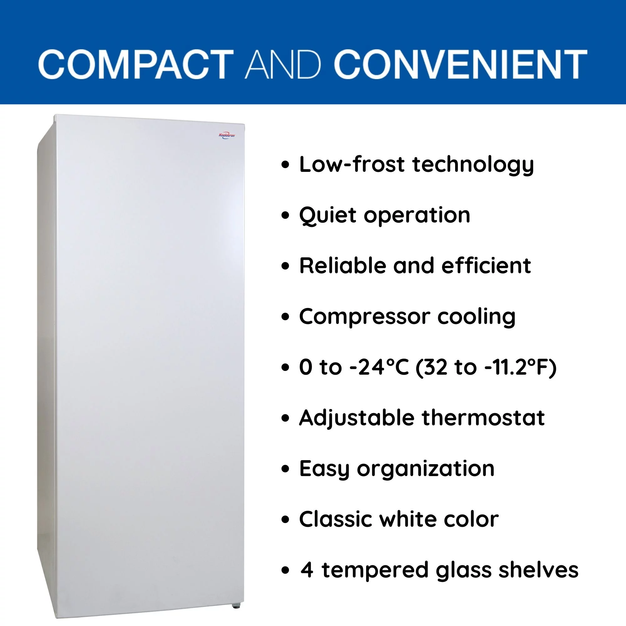 Koolatron Garage-Ready Upright Freezer, 7.0 cu ft (198L), White, Low-Frost, Space-Saving Flat Back