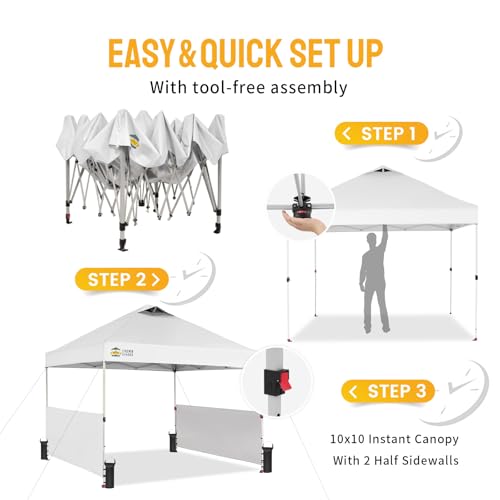 CROWN SHADES 10x10 Pop up Canopy Tent Instant Canopy with 150D Silver Coated Fabric Including 2 Half Sidewalls, 4 Ropes, 8 Stakes, 4 Weight Bags, STO 'N Go Bag, Grid Grey
