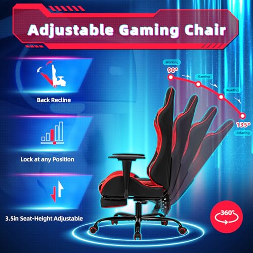ECOTOUGE PC Massage Gaming Chair with Footrest Ergonomic Office Desk Chair Racing PU Leather Recliner Swivel Rocker with Headrest and Lumbar Pillow, Blue