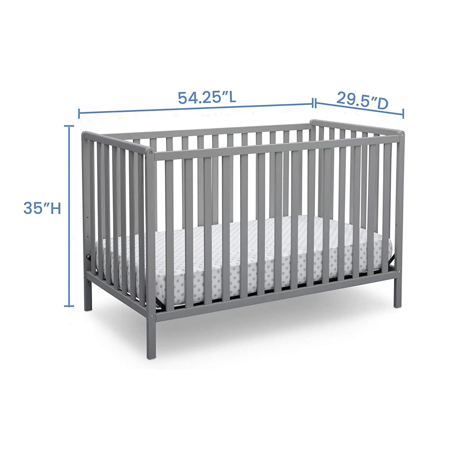 Delta Children Heartland 4-in-1 Convertible Crib - Greenguard Gold Certified, Grey 4-in-1 Crib Grey