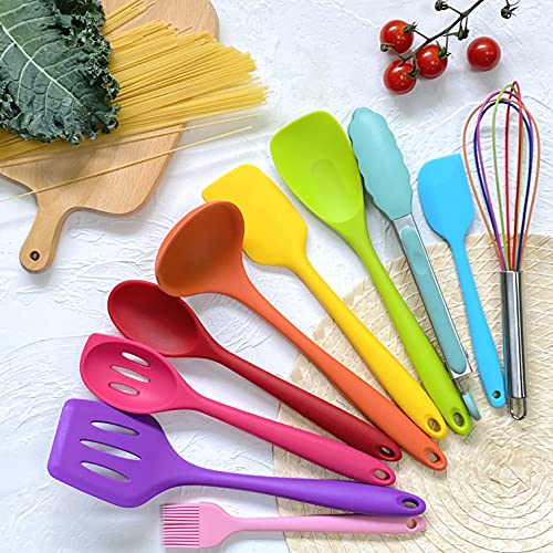 KAY RUK Kitchen Silicone Utensil Set,10Pcs Silicone Cooking Utensils Set,Food Grade Safety Silicone Utensils,480℉Heat Resistant Kitchen Tools,Seamless Easy to Clean, Non Stick Utensils(Multicolor)