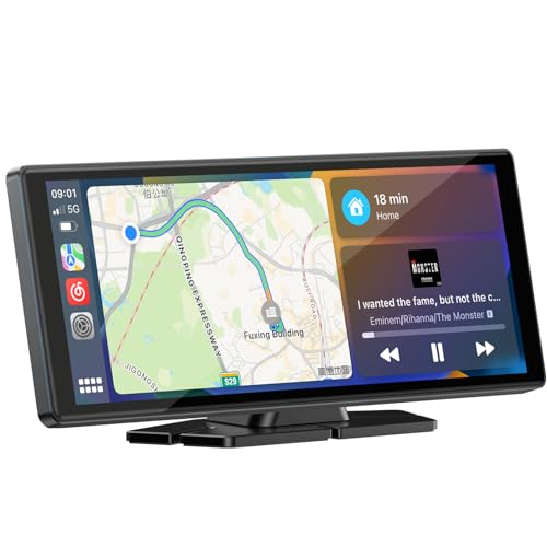LAMTTO 9.26-inch Wireless CarPlay Screen for Car Compatable with Apple CarPlay& Android Auto,Portable Car Stereo with GPS Navigation,Bluetooth,Mirror Link,Drive Play,Touch Screen for All Vehicles