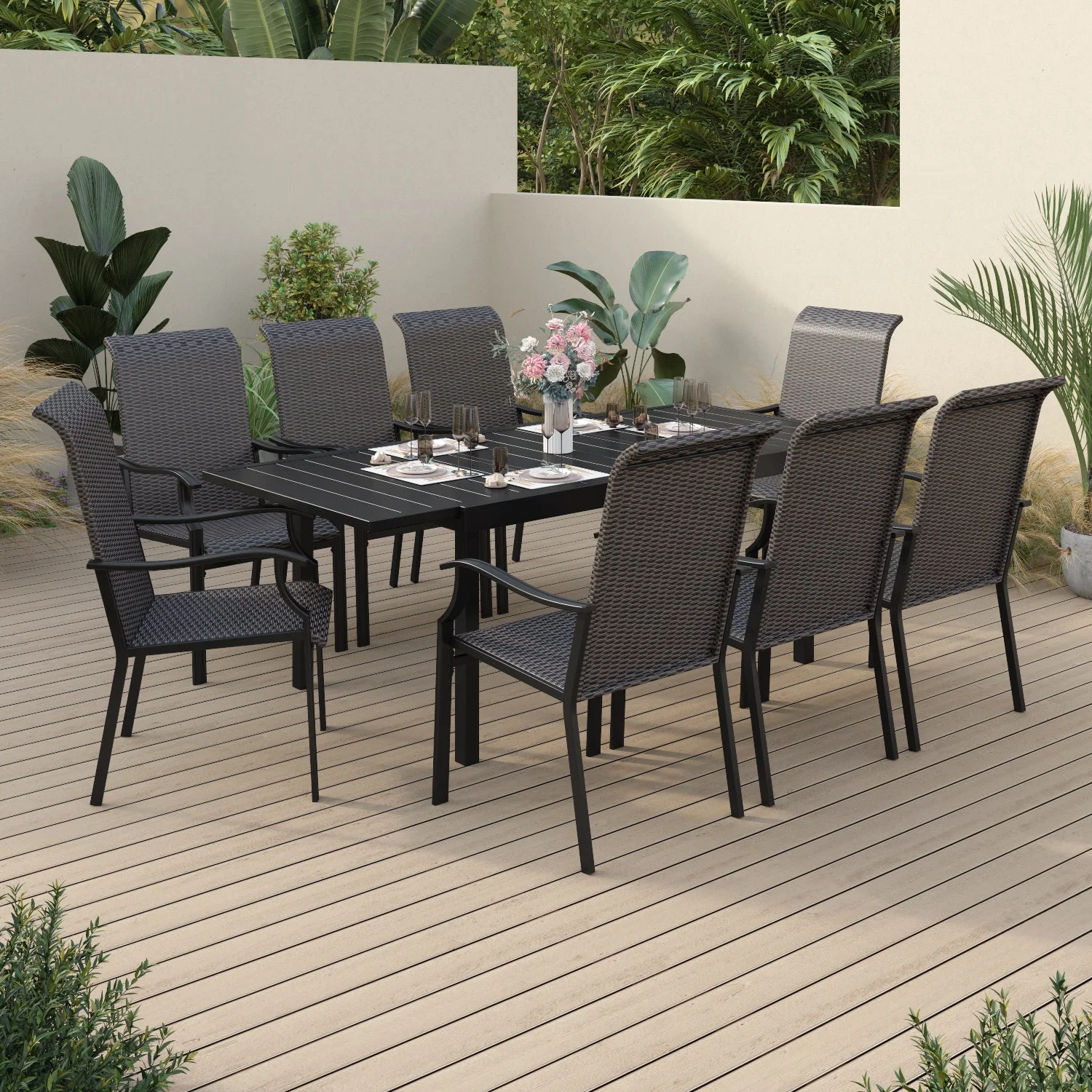 Sophia & William 9 Pieces Wicker Rattan Outdoor Patio Dining Set