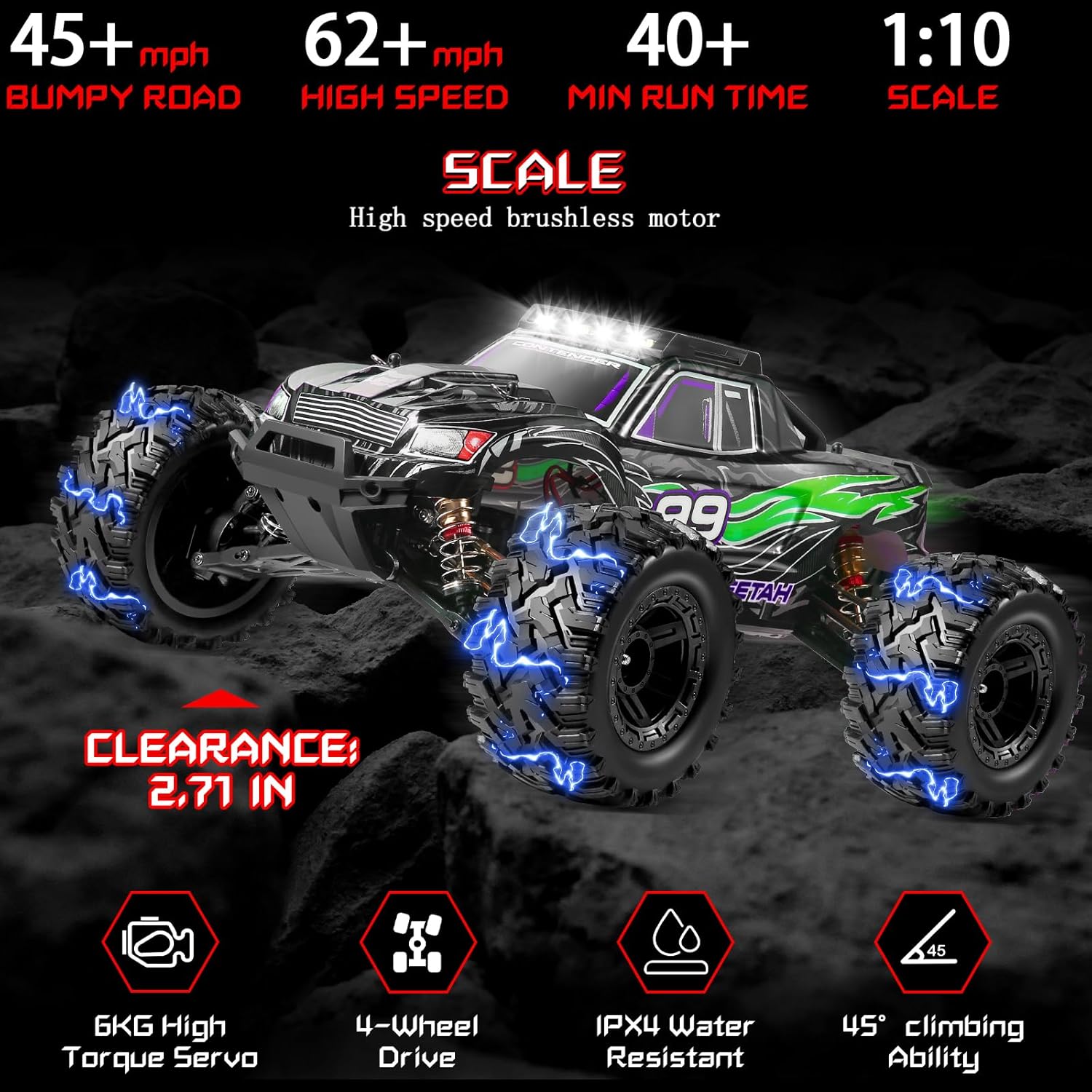 100KMH(High Speed) 1:10 Large Hobby rc Cars, Brushless Remote Control Car for Adults,4x4 high Speed Rc Cars, All Terrain rc Trucks, 4WD Off Road Fast RC Car