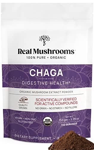 Real Mushrooms Chaga Powder - Organic Mushroom Supplement with Chaga Extract - Chaga Mushroom Powder for Digestion, Energy, & Immune Support - Vegan Mushroom Extract, Non-GMO, 60 Servings