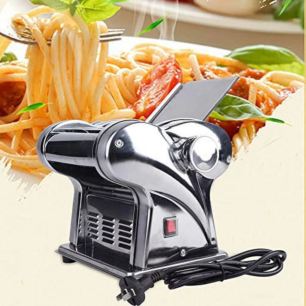 Oukaning 110V Electric Noodle Maker Commercial Stainless Steel Noodle Press 6 Adjustable Thickness 2 Blades