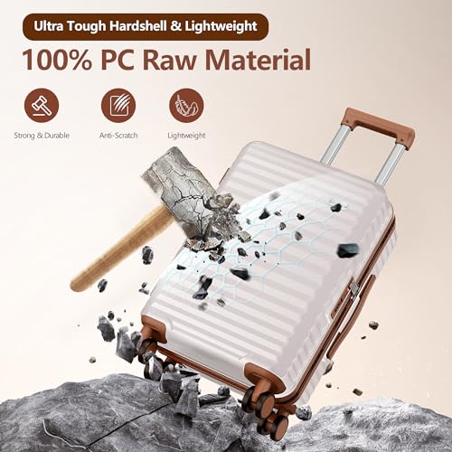 SHOWKOO Luggage Sets 3 Piece Hardside Expandable Suitcase with Double Spinner Wheels Tsa Lock, (Beige White, 5 piece set)