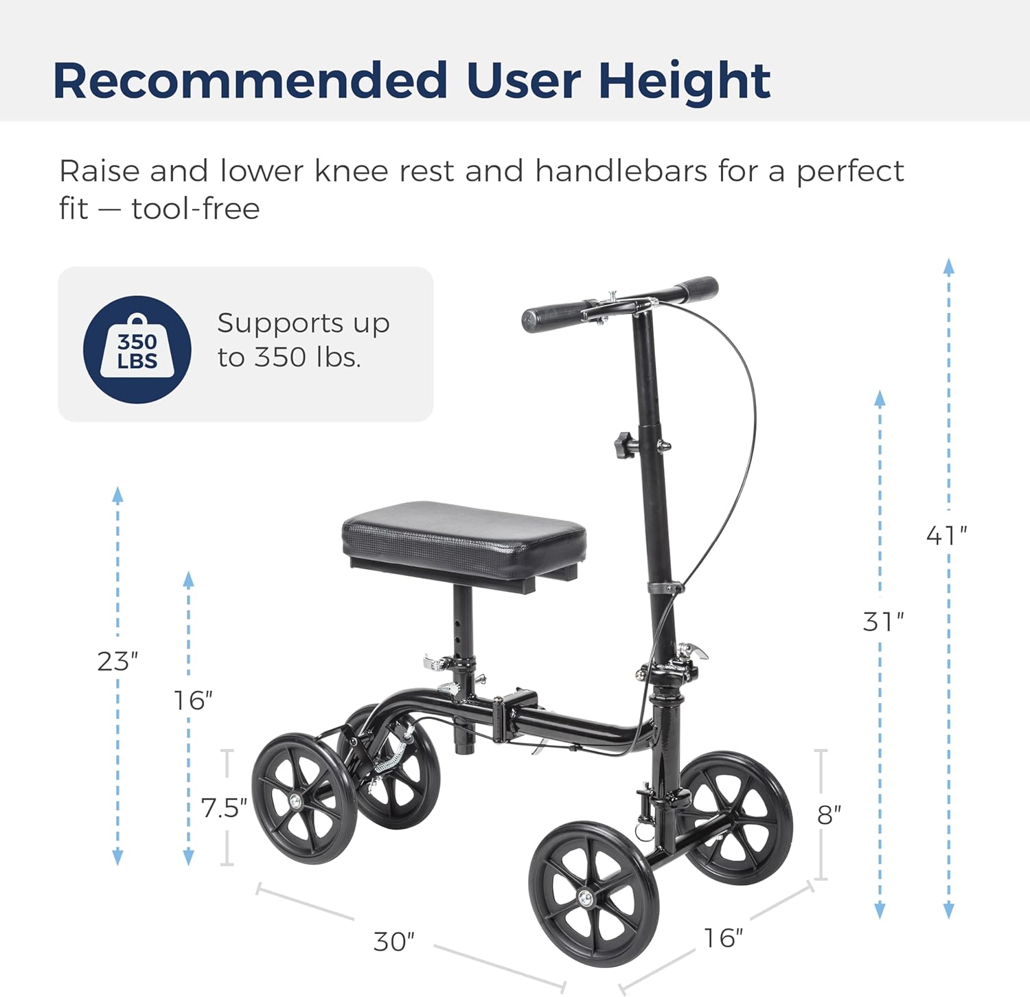 Drive Medical Steerable Folding Knee Scooter & Leg Scooter, Black