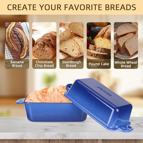 9x5 Enameled Cast Iron Loaf Pan with Lid - 2 in 1 Homemade Sourdough Bread Baking Pan